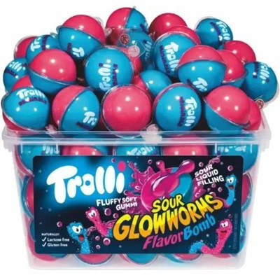 Желейні цукерки Trolli Sour Glowworms Flavor Bomb Тролі Світлячки Флаворбомб 60 штук 1128 г Німеччина, фото 1
