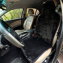 Хутряний універсальний чохол - накидка на переднє сидіння авто з овчини (Еко-хутро) чорна, фото 5