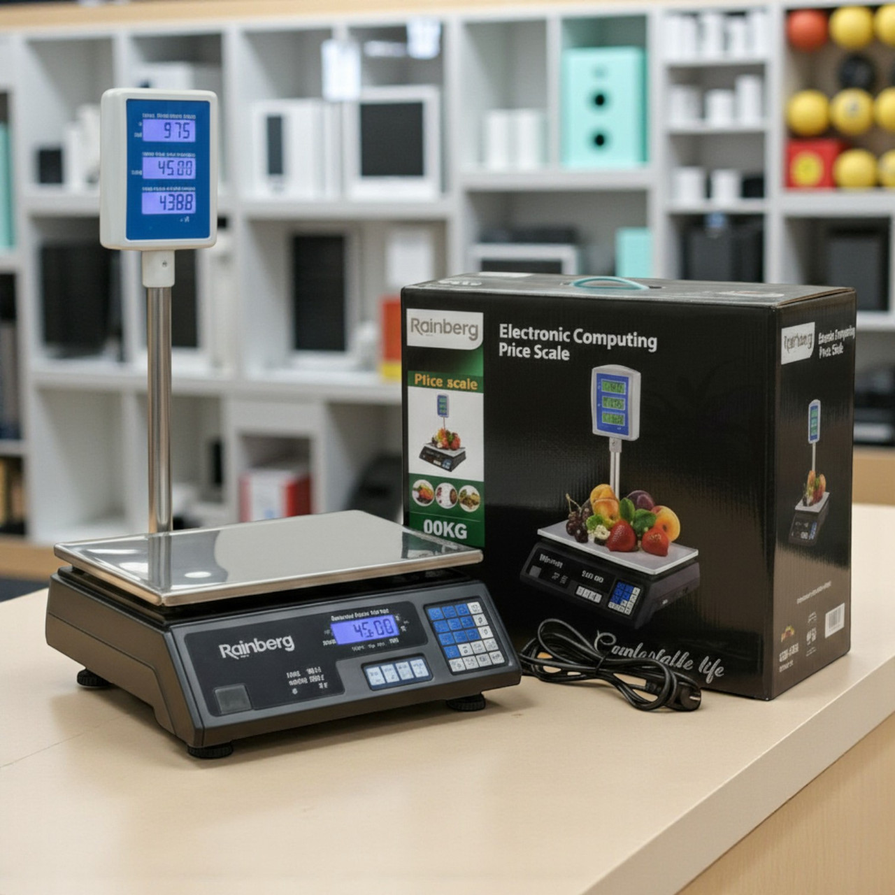 Ваги настільні зі стійкою на 2 дисплеї для торгівлі до 50 кг до 100 год роботи від заряду аккумулятора з підсвіткою, фото 1