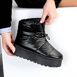 Молоді зимові чорні дутики з фіксатором на платформі