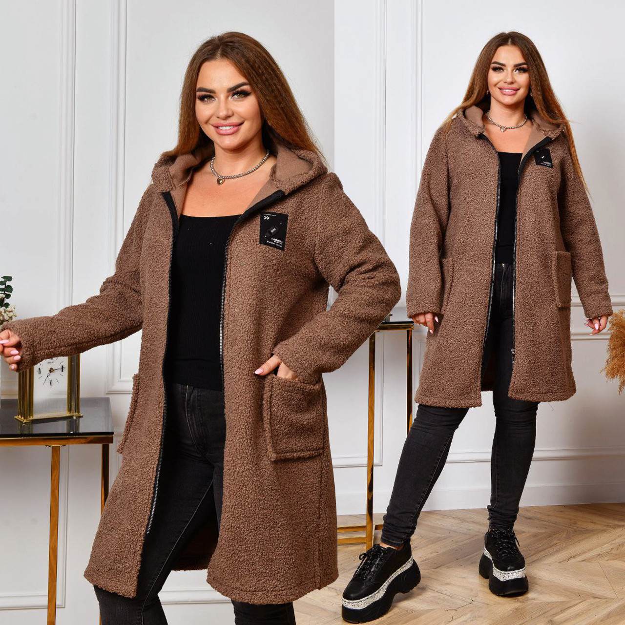 Жіночий кардиган із капюшоном (р.52,54,56,58) баранчик, фото 1