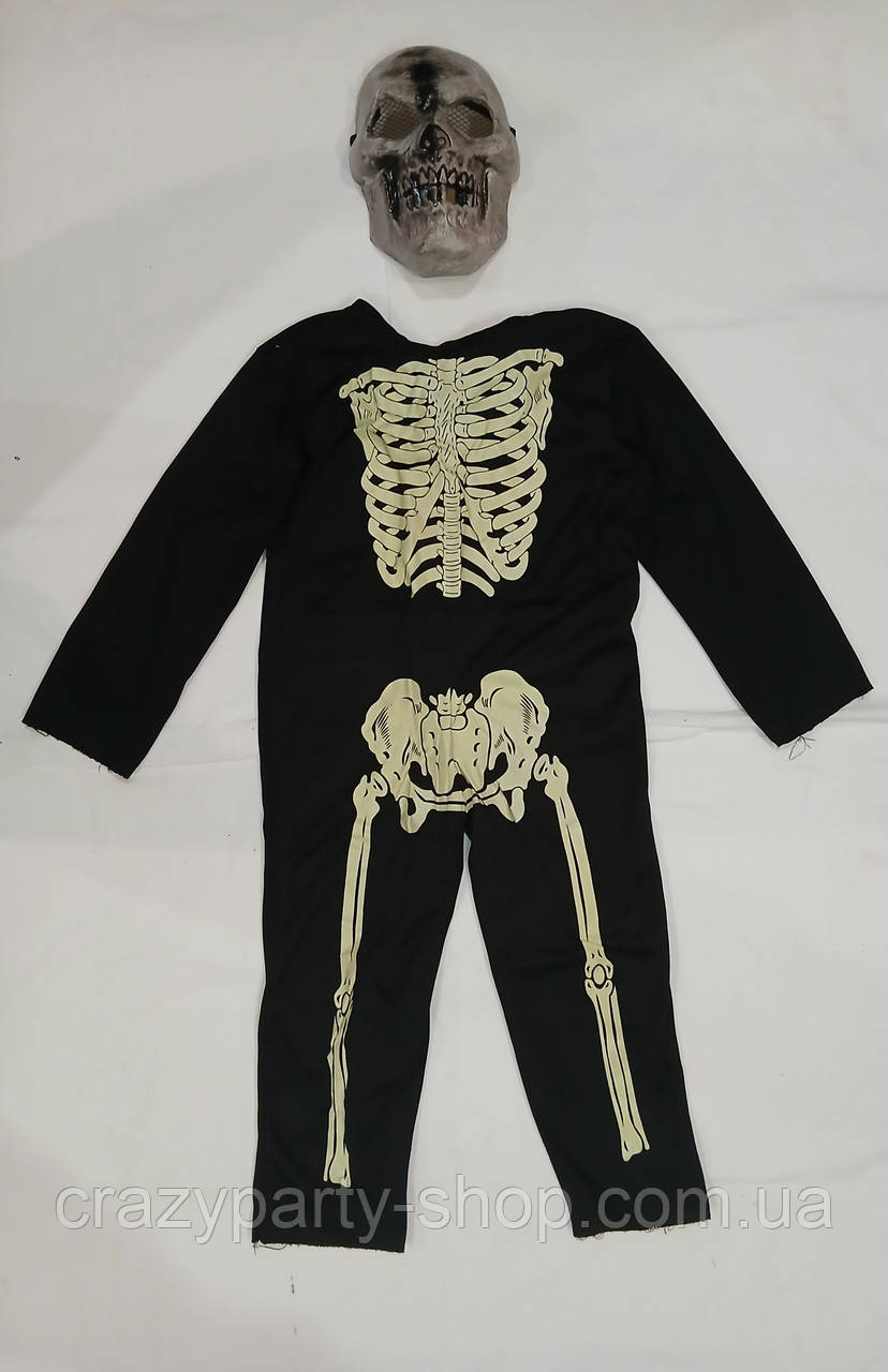 Карнавальний дитячий костюм Скелет з маскою зріст 116 см б/в, фото 1