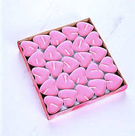 Свічки таблетки у формі серця, 50 шт, парафін, Рожеві (Свічки декоративні романтичні)