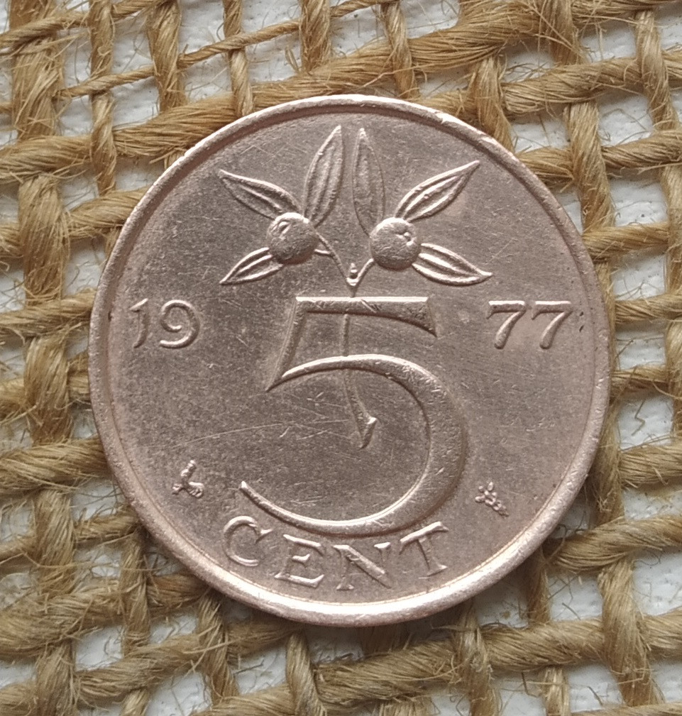 5 центiв 1977 року. Нiдерланди, фото 1