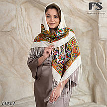 Сучасна кремова вовняна народна хустина Софія, фото 3