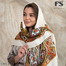 Сучасна кремова вовняна народна хустина Софія, фото 4