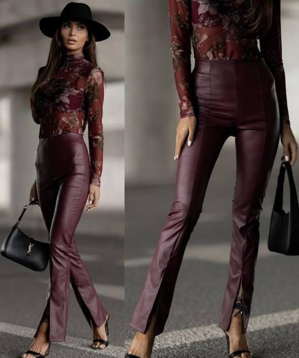Жіночі штани з еко-шкіри Модель: 1554-1259 Колір: бургунді, фото 1