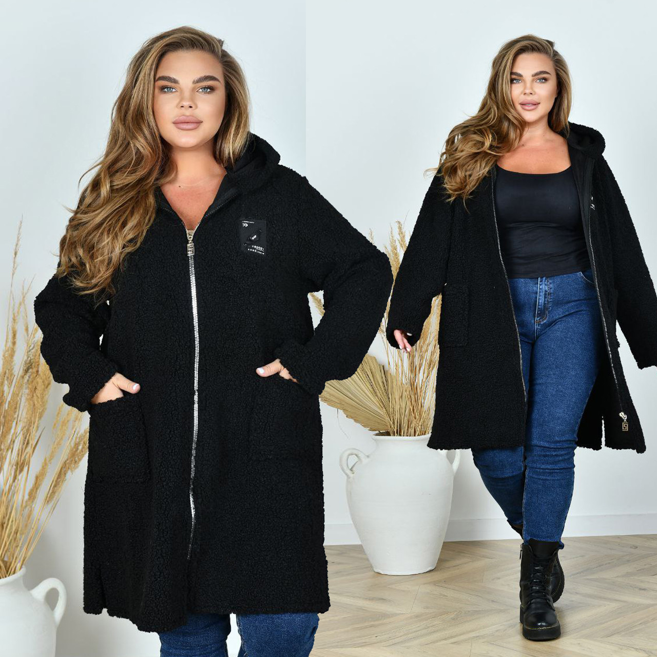 Жіночий вільний кардиган баранчик на блискавці (р.52,54,56,58) батал, фото 1