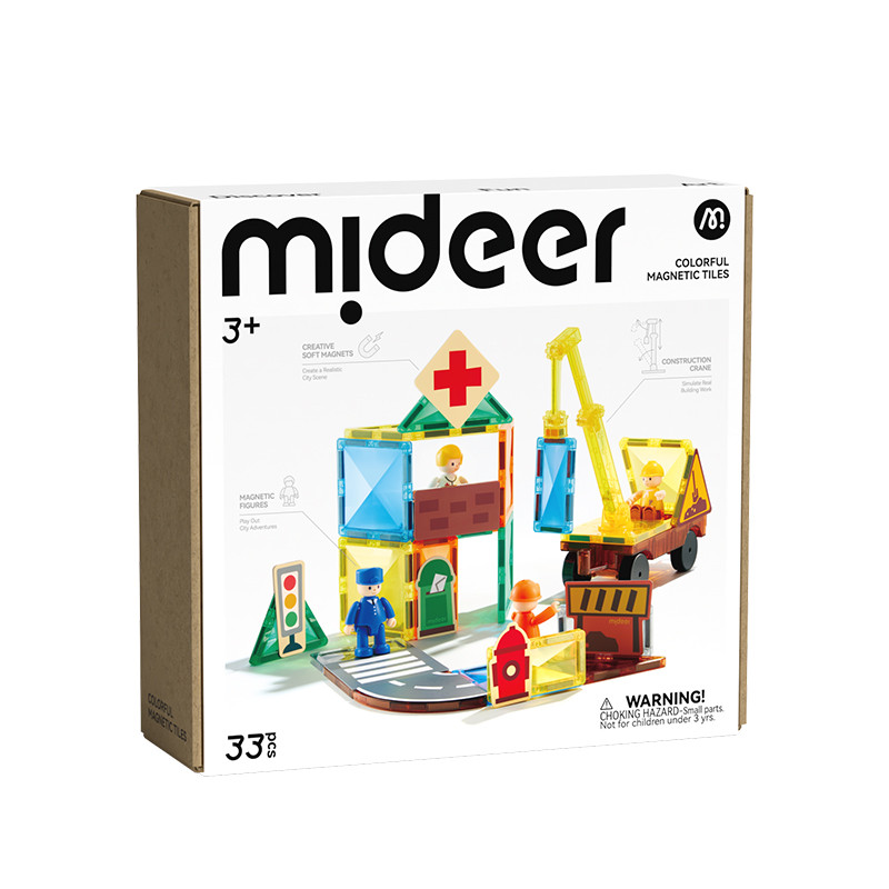 Магнітний конструктор MiDeer Кольорові плитки Міські герої 33 деталі, фото 1