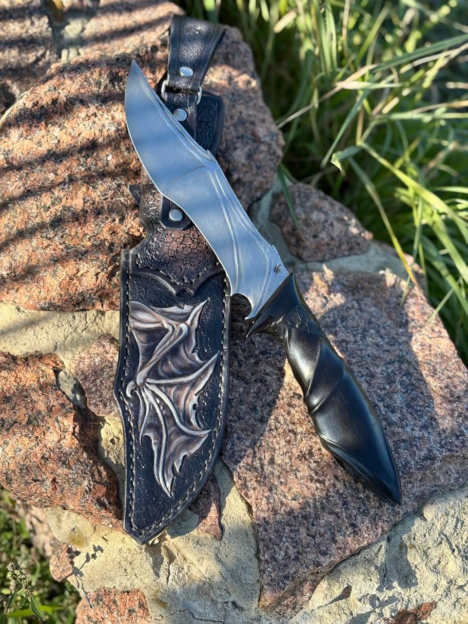 Ексклюзивний ніж ручної роботи «Кажан #1» К110/60-61 HRC., фото 1