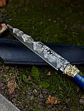 Ніж ручної роботи із ламінованого дамаска «Акула #3» зі шкіряними піхвами, 60-61 HRC., фото 2