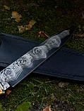 Ніж ручної роботи із ламінованого дамаска «Акула #3» зі шкіряними піхвами, 60-61 HRC., фото 5