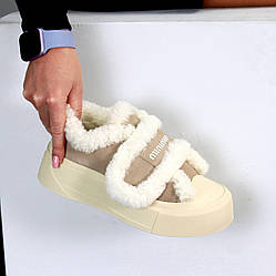 Світлі бежеві спортивні зимові автоледі на липучці 38