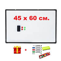 Дошка магнітно-маркерна 45х60 см горизонтальна, в чорній рамці Flip + набір в подарунок
