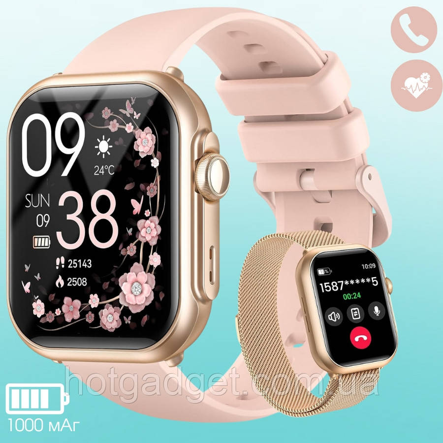 Смарт-годинник жіночий LEMFO G62 Gold (розмова, тонометр, пульсоксиметр) 1000 мАг 2 ремінці, фото 1