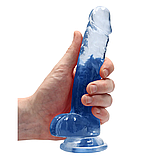 Прозорий фалоімітатор на присосці Shots Realrock Crystal Clear Dildo 7" Blue, фото 5