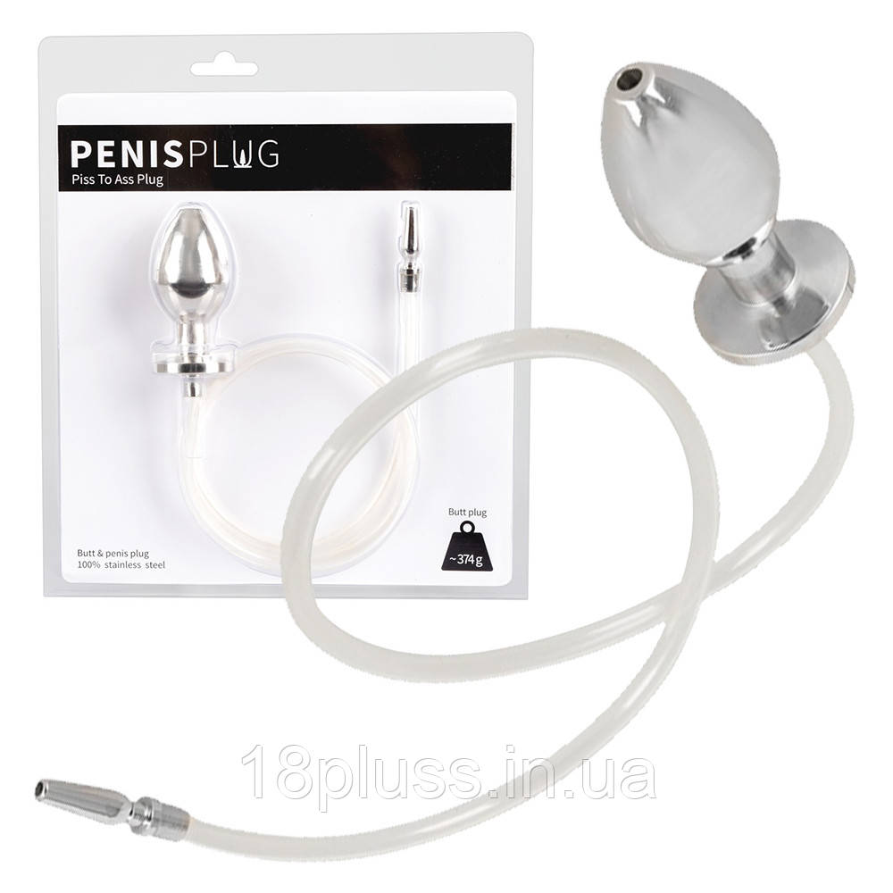 Металева анальна пробка з порожнистим уретральним стимулятором з силіконовою трубкою Penisplug Piss to Ass Plug ⚙️, фото 1
