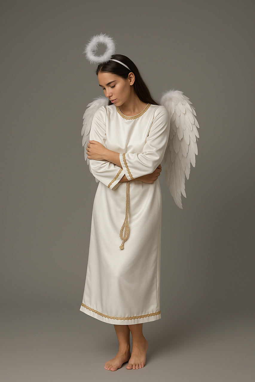 КОСТЮМ АНГЕЛА (НІМБ + КРИЛА + СУКНЯ + ПОЯС), дорослий костюм янгола, фото 1