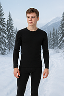 Комплект підліткової термобілизни Чорний розмір S | Термобілизна підліткова спортивна тепла (лонгслів + штани)