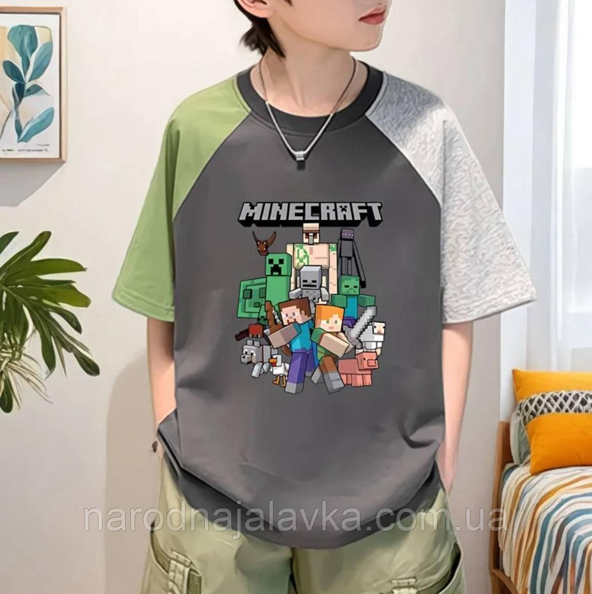 Футболка Minecraft для дітей та підлітків — 100% бавовна, висока якість, принт Майнкрафт