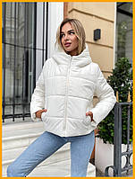 Жіноча куртка на синтепоні стьобана з капюшоном укорочена модна демісезонна 6 кольорів 42-48