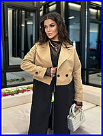 Жіночий тренч подвійка жилет і болеро двобортний мiді весна осінь бавовна чорний мокко 48-58