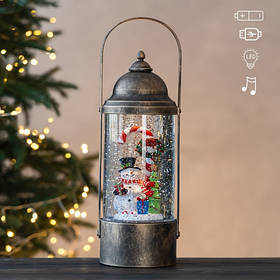 Новорічний ліхтар з підсвіткою та музикою Сніговик", 29 см