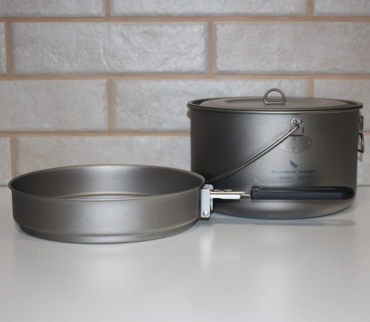 Титановий набір посуду туристичний казанок Boundless Voyage 2900 мл та сковорідка з титану 1100 мл, фото 1