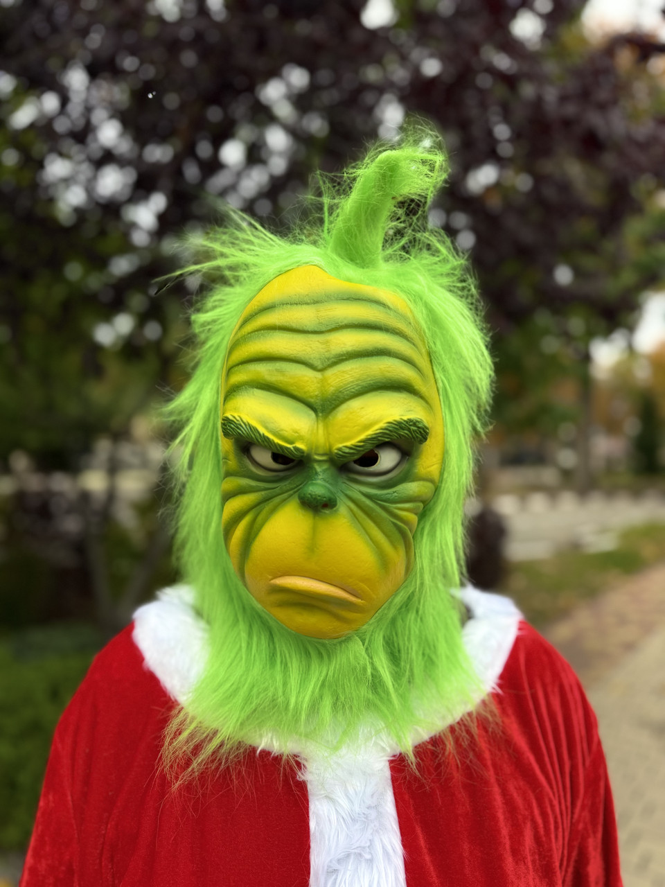 Маска Грінча — реалістична, новорічна, з хутром, для костюма, карнавальна маска, фото 1