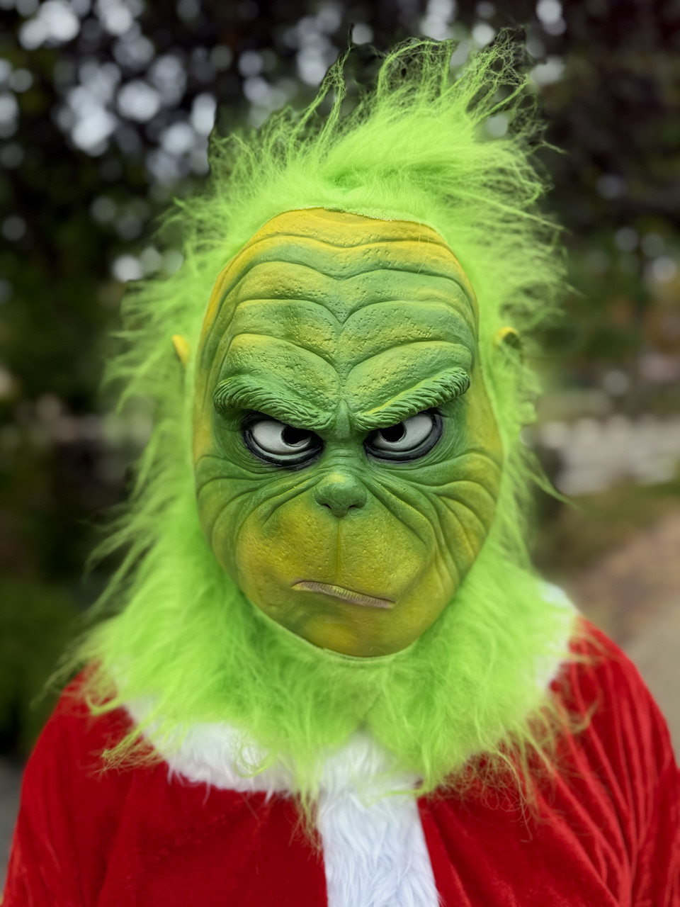 Маска Грінча — реалістична, новорічна, з хутром, для костюма, карнавальна маска, фото 1