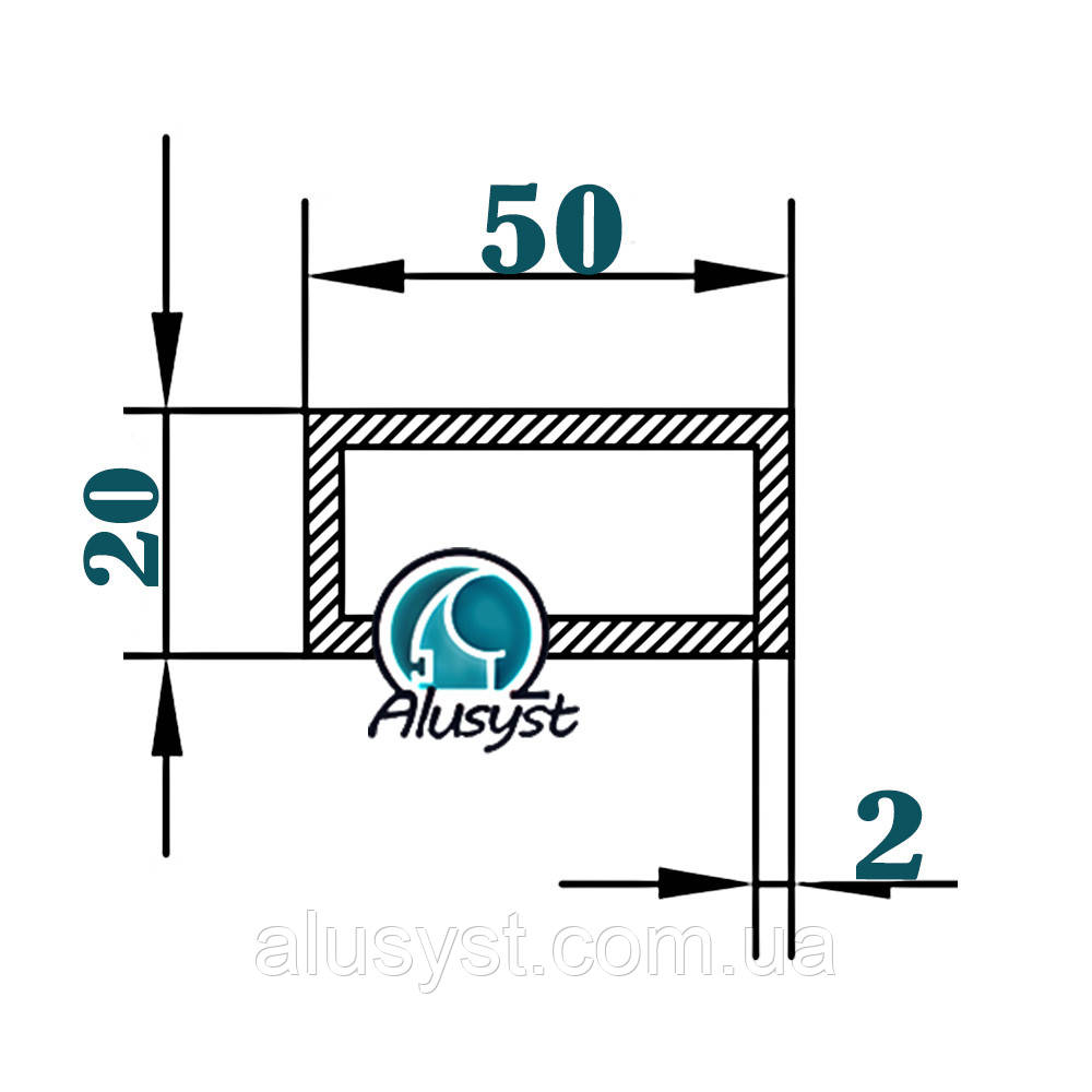 50х20х2 / труба 50см / анодована, фото 1