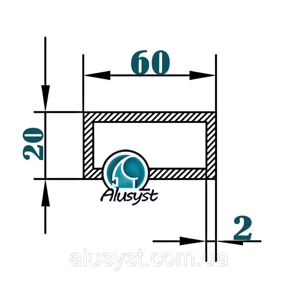 60х20х2 / труба 50см / без покриття, фото 1