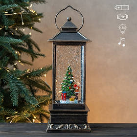 Новорічний ліхтар з підсвіткою та музикою "Ялинка у сніговому сяйві", 31 см