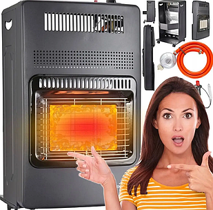 Газовий обігрівач переносний 4,2 кВт, керамічний, на бутан, з редуктором і шлангом, з колесами, для дому та майстерні до 80 м²