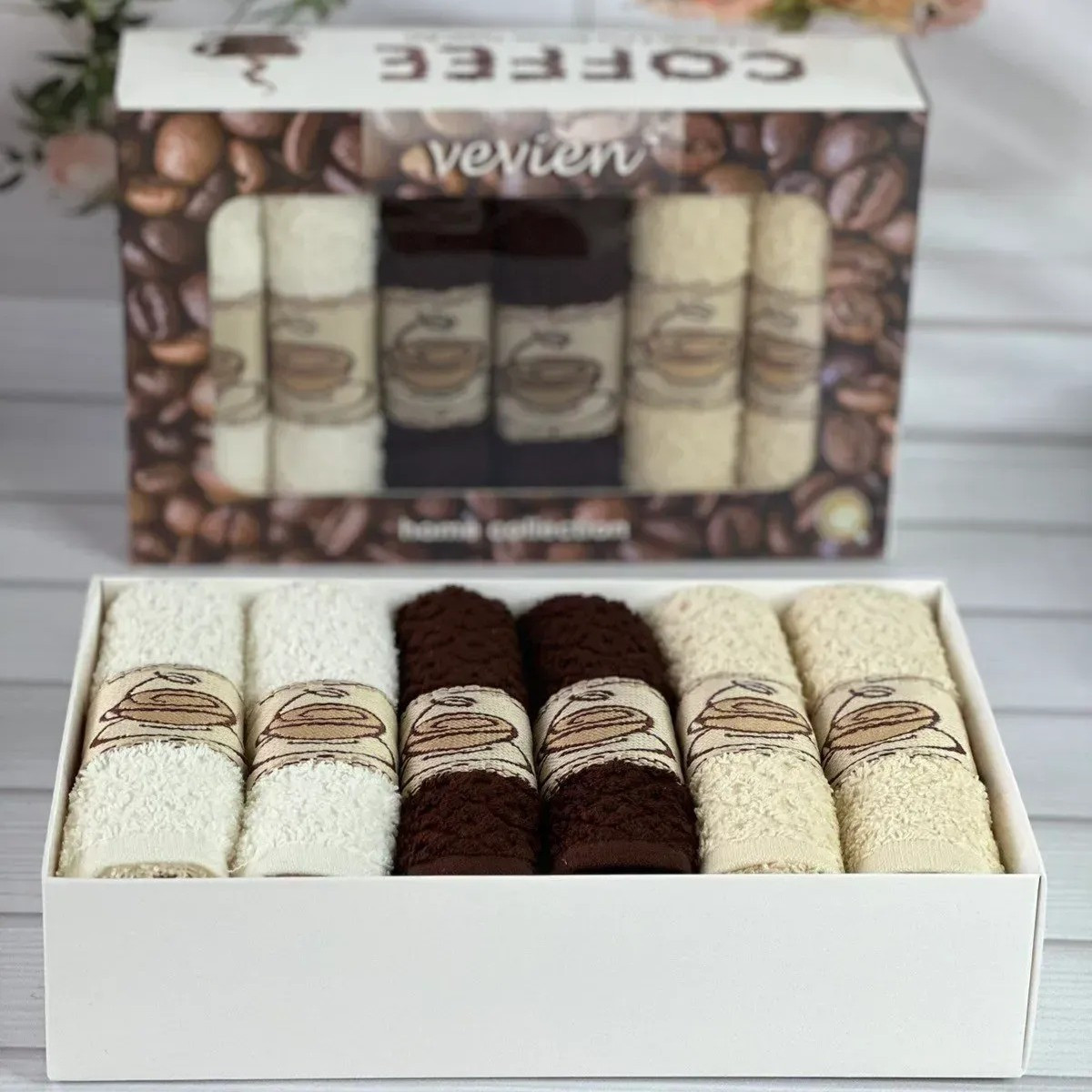Рушники, бавовна, 6 шт/уп. Vevien kofe / Рушники з бавовни / Набір банних рушників, фото 1