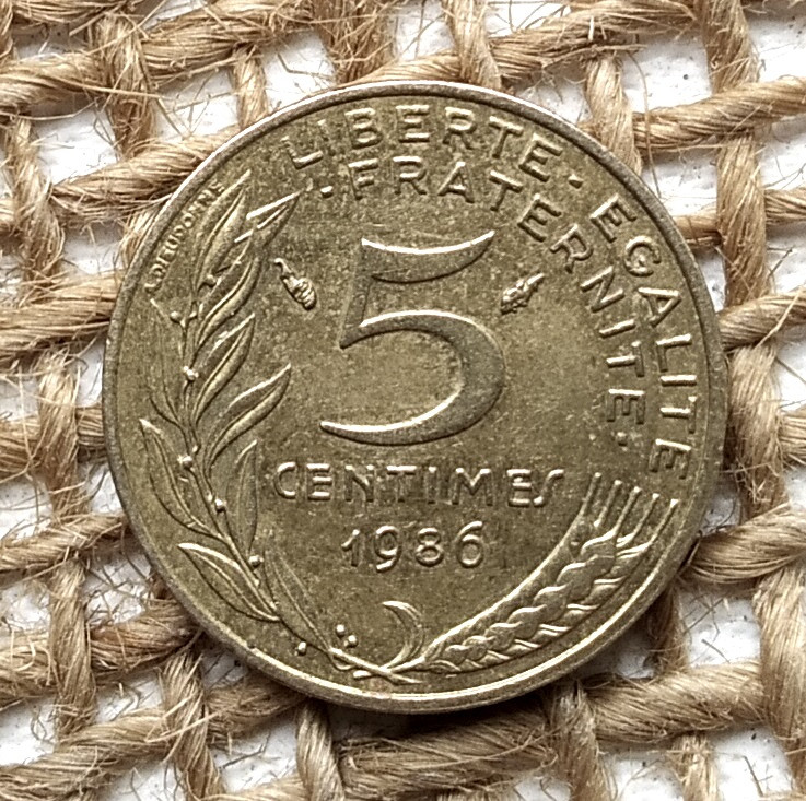 5 сантимiв 1986 року францiя, фото 1