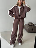 Кавовий теплий жіночий костюм із молочними вставками з двостороннього флісу, фото 8