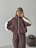 Кавовий теплий жіночий костюм із молочними вставками з двостороннього флісу, фото 5