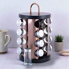 Набір ємностей Kamille для спецій каркас НІЖ сталь на круглій підставці 16 шт. KM-7041