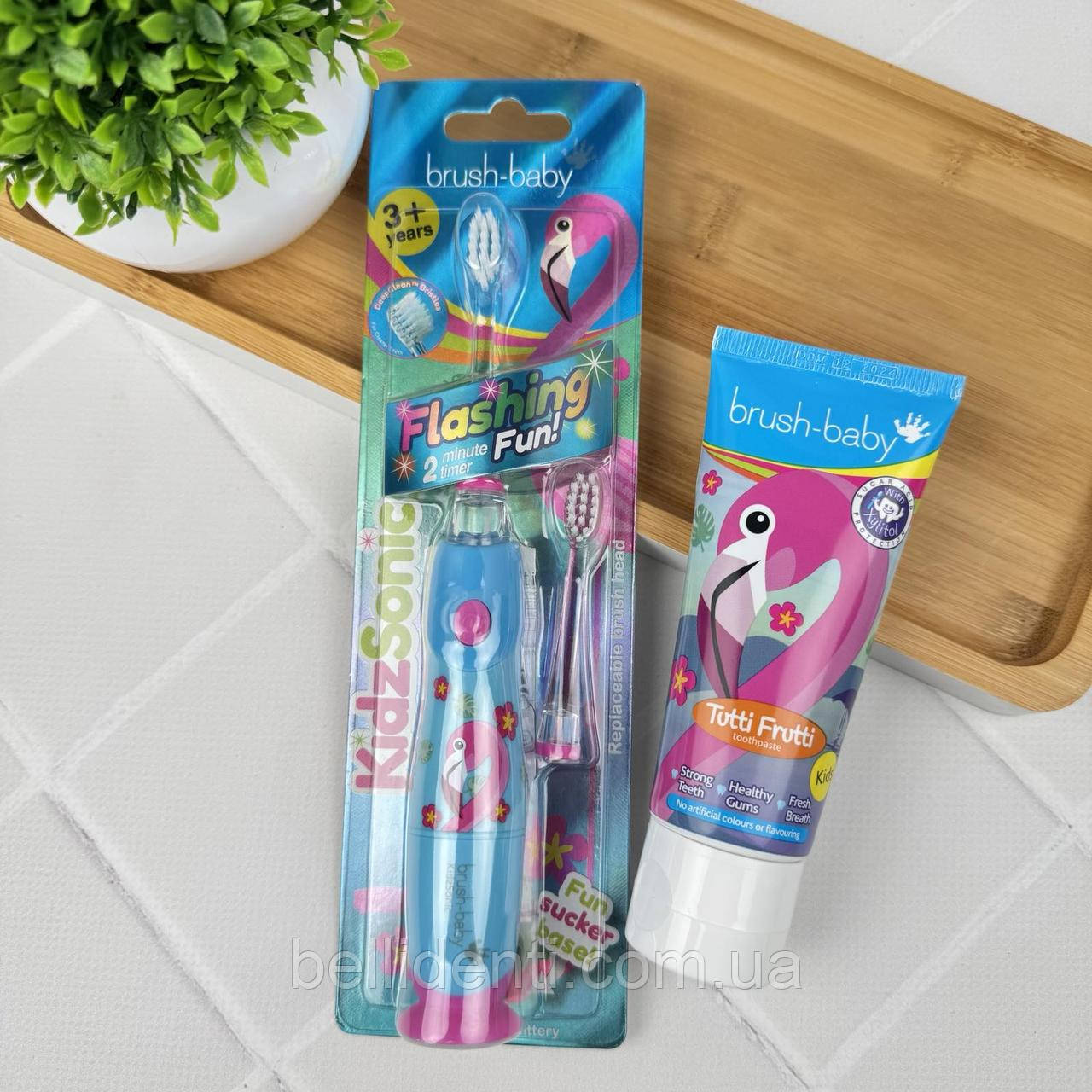 Набір Brush-Baby KidzSonic від 3 до 12 років (паста 50 мл + електрична щітка), єдиноріжка Фламінго, фото 1