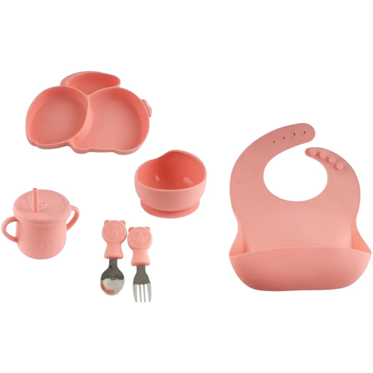 Дитячий силіконовий набір посуду для годування Tableware Set "Зайчик" 6 предметів (MA-4907)