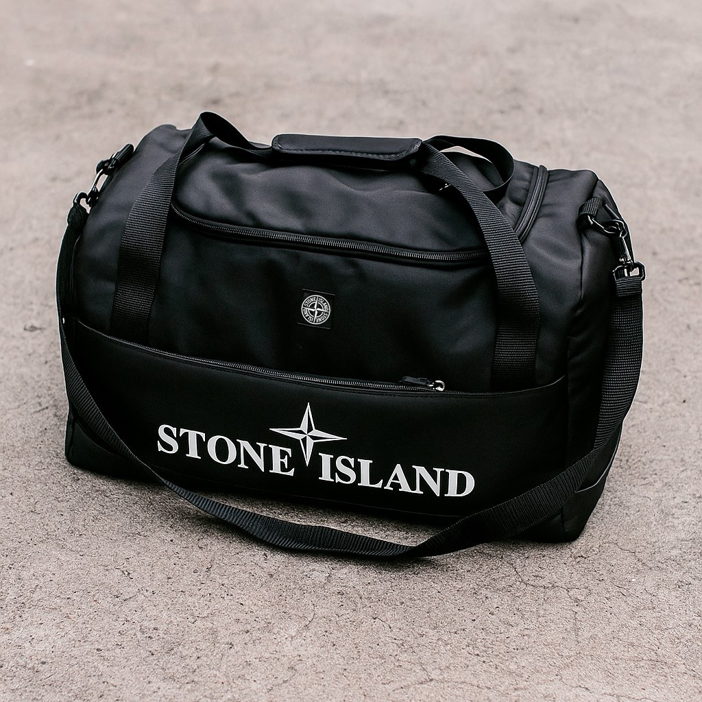 Чоловіча спортивна сумка Stone Island чорна для тренувань сумка жіноча Стон Айленд міська дорожня міська для спортзалу, фото 1