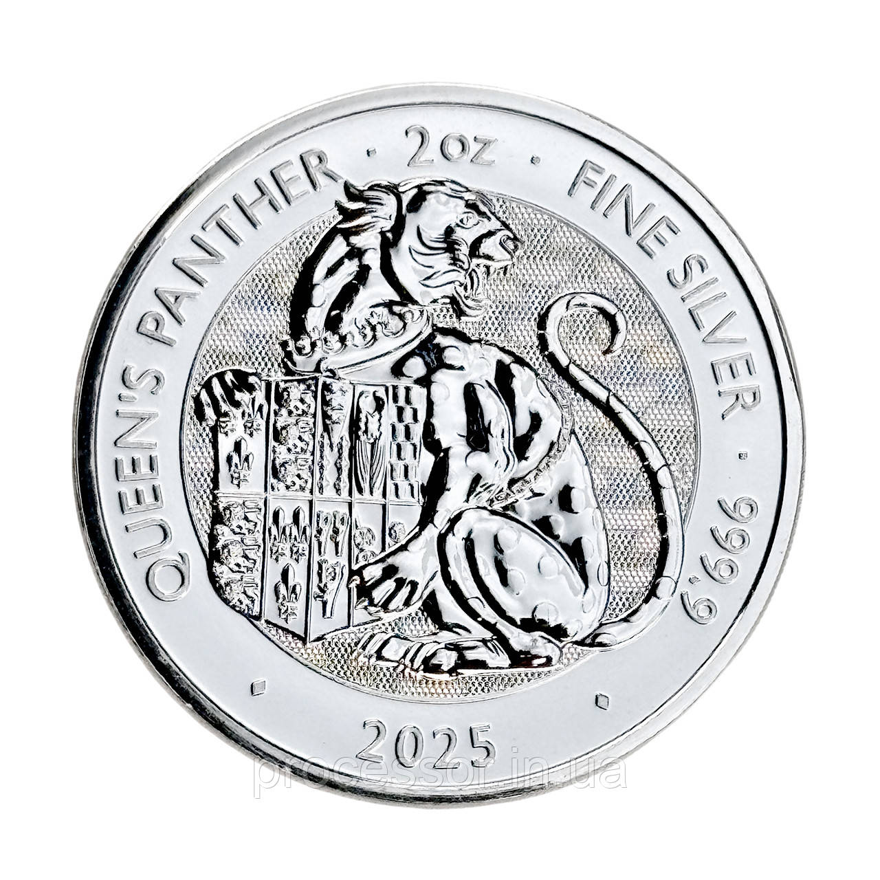 Срібна монета 5 фунтів Queen’s Panther 2025 року — 2 унції, Велика Британія, срібло 999 проби, фото 1
