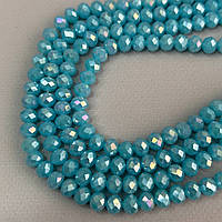 Намистини кришталеві рондель 8х6мм, нитка-60 од, блакитний матовий з покриттям АВ