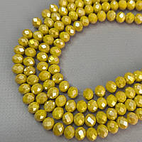 Намистини кришталеві рондель 8х6мм, нитка-60 од, жовтий матовий з покриттям АВ