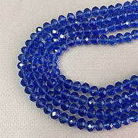Намистини кришталеві рондель 8х6мм, нитка-60 од, синій прозорий
