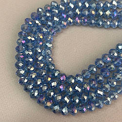 Намистини кришталеві рондель 8х6мм, нитка-60 од, блакитний прозорий з покриттям АВ