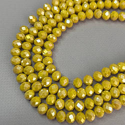 Намистини кришталеві рондель 8х6мм, нитка-60 од, жовтий матовий з покриттям АВ