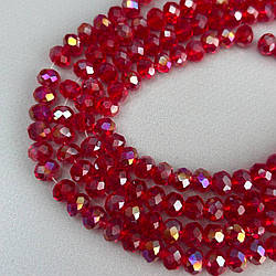 Намистини кришталеві рондель 8х6мм, нитка-60 од, червоний прозорий з АВ