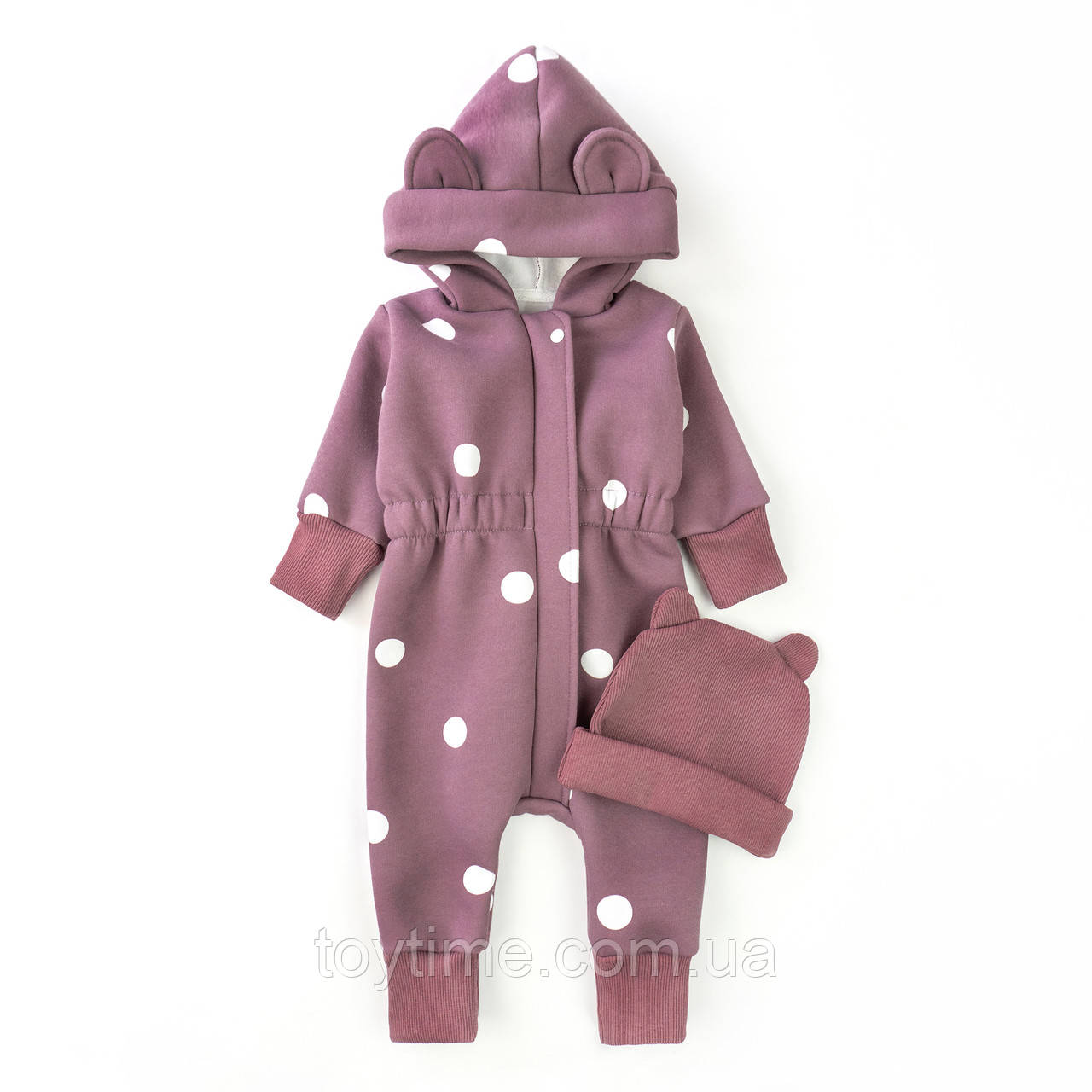 Комбінезон на блискавці для немовлят з начосом з капюшоном та шапочкою Pea, фото 1